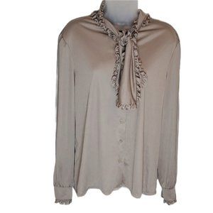 Vintage 70s ACT III Union Made Frilly Ruffle Bow Tie Collar Mauve Top SZ L